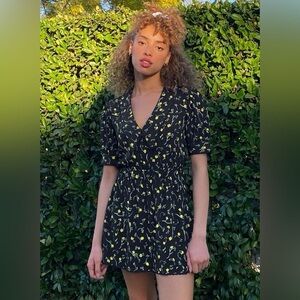 Sunday Best Black Mini Dress with Yellow Floral Print